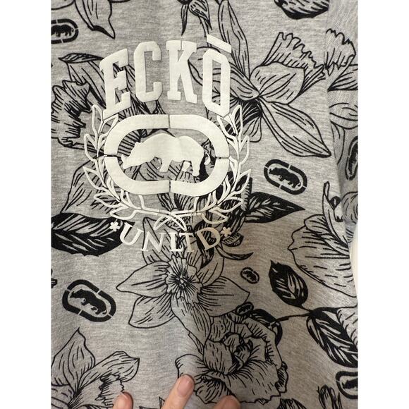 Ecko Unltd T-Shirt M Gray Floral Logo Graphic Tee Streetwear Y2K Skate Style - Picture 3 of 8
